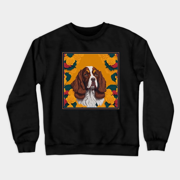 Dogs, spaniel and flowers, dog, style vector (yellow version spaniel) Crewneck Sweatshirt by xlhombat